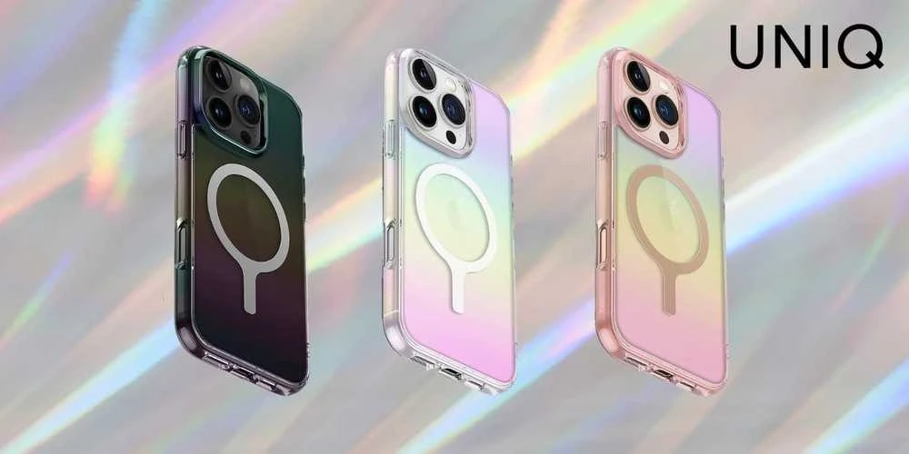 Dėklas Uniq Iridescia Magclick Charging Case for iPhone 16 Pro Max - Rožinė