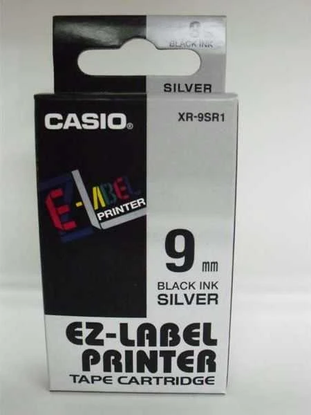 Casio XR-9SR1 etikečių juostelė Juoda ant sidabrinės
