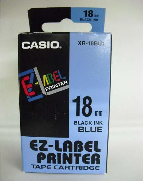 Casio XR-18BU1 etikečių juostelė Juoda ant mėlynos