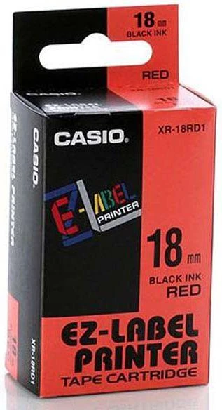 Casio XR-18RD1 juosta, juodas spausdinimas / raudonas pagrindas, nelaminuotas, 8m, 18mm