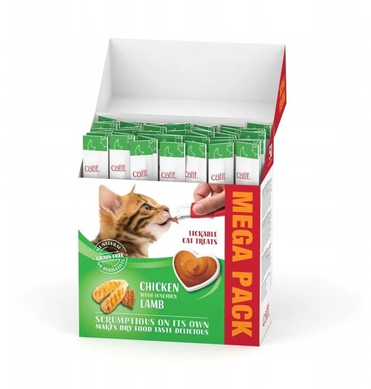 Catit - kreminis aukščiausios kokybės skanėstas katėms - vištiena ir ėriena - didelė pakuotė (50 x 10 g)