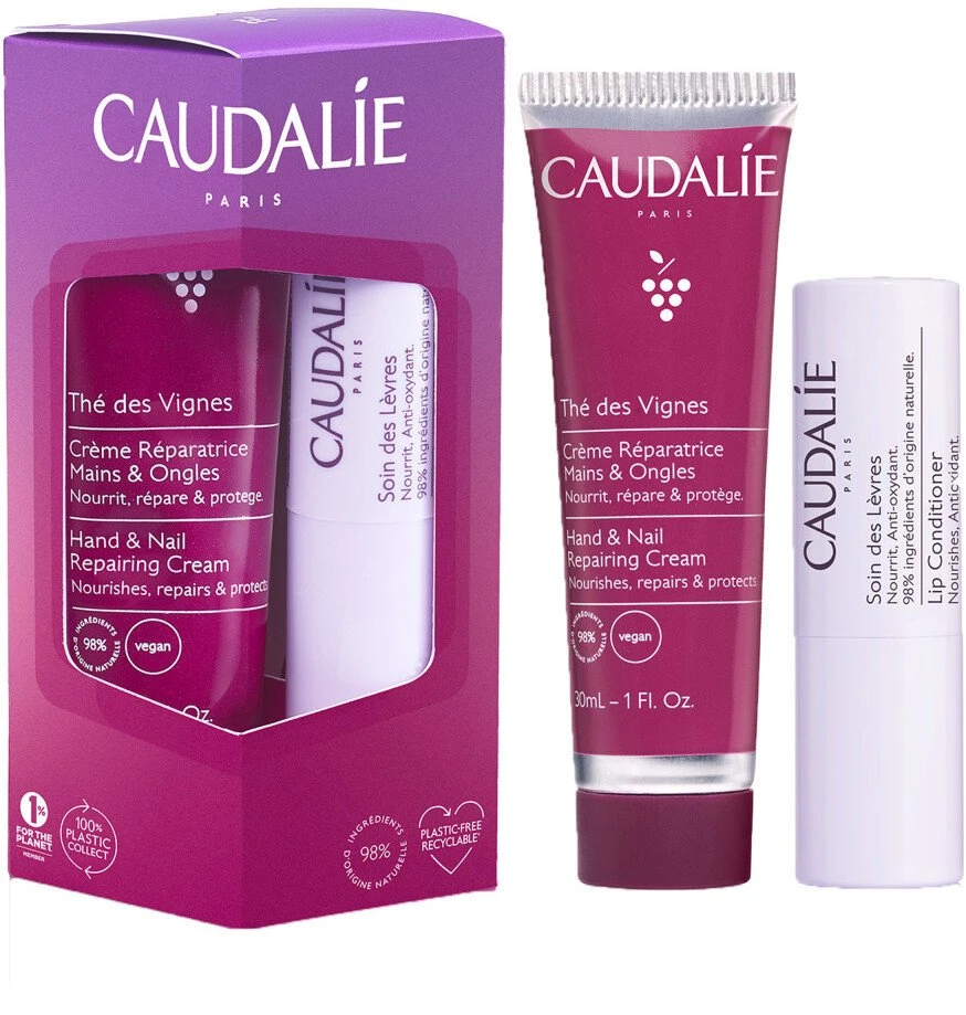 Caudalie Thé Des Vignes Hand - Nail Kreminis 30ml + Lūpų balzamas 4.5g rinkinys rankų kremas + lūpų balzamas