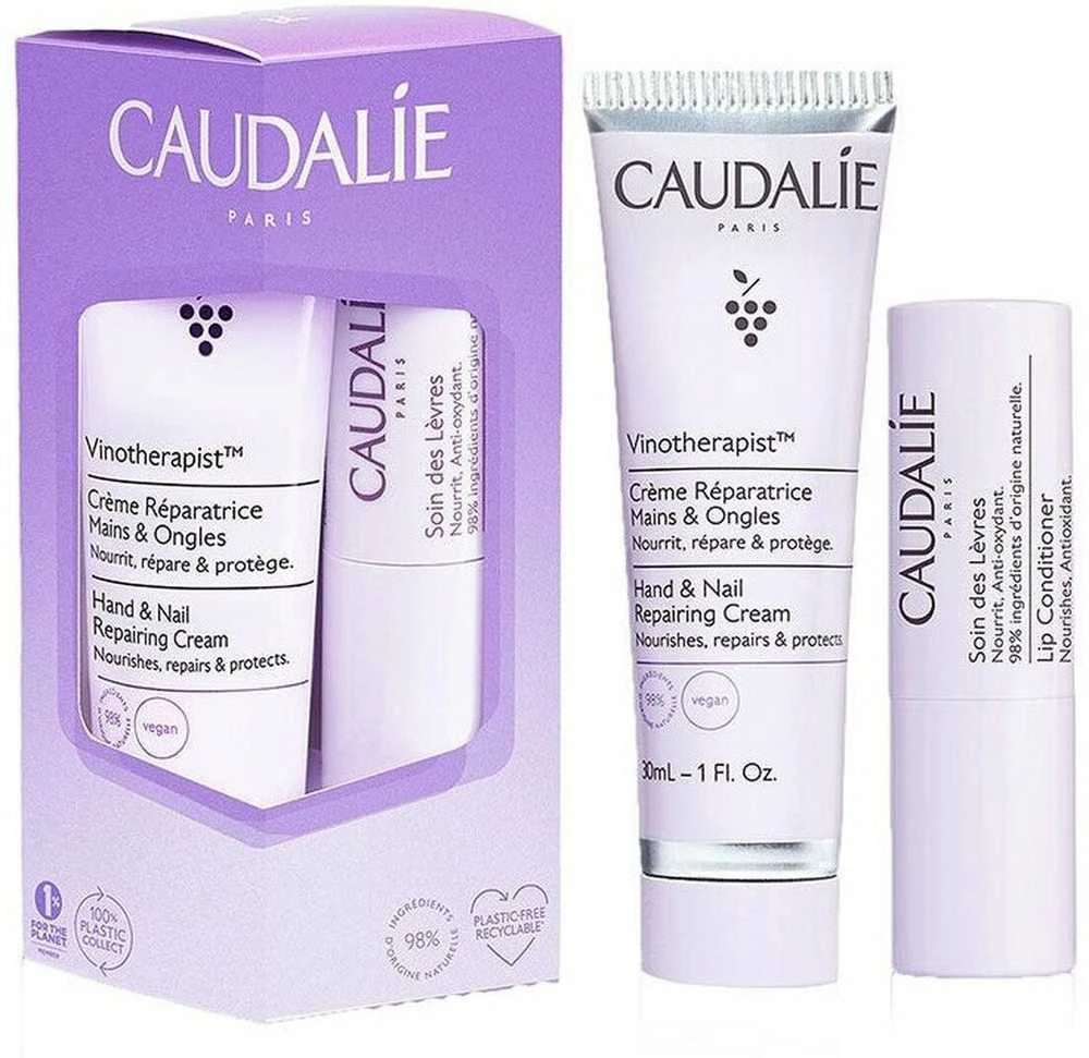 Caudalie Vinotherapist Hand and Nail Repair Kreminis 30 ml + Lip Care 4.5 g rankų kremo ir lūpų balzamo rinkinys