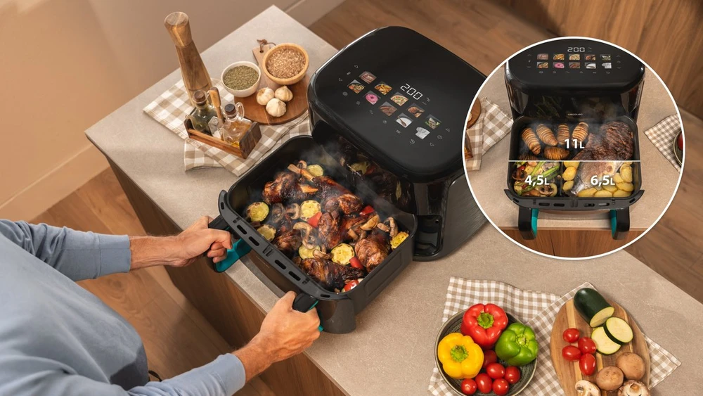 Gruzdintuvė Cecotec Double hot air fryer | Cecofry&Grilis Smokin'Prime 11000 | Power 2800 W | Capacity 11 L | Juodas