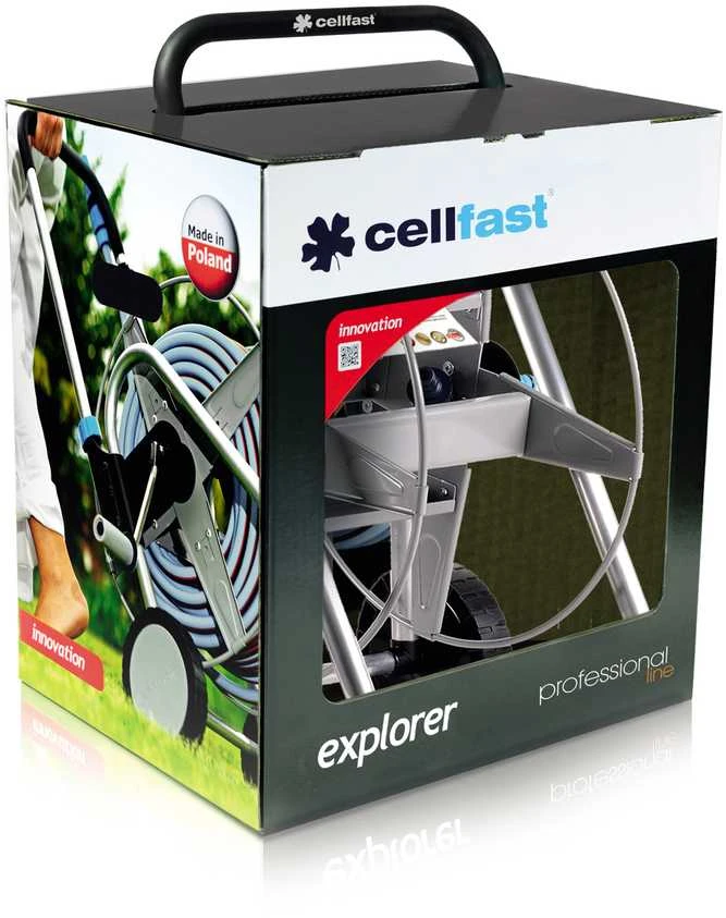 CELLFAST metalinis žarnos vežimėlis EXPLORER su ratukais, ritė 60m - 1/2"