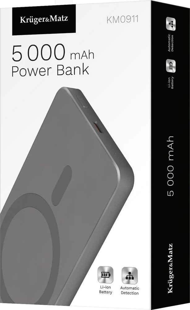 POWER BANK indukcinis Kruger & Matz 5000 mAh Mag Safe pilkas