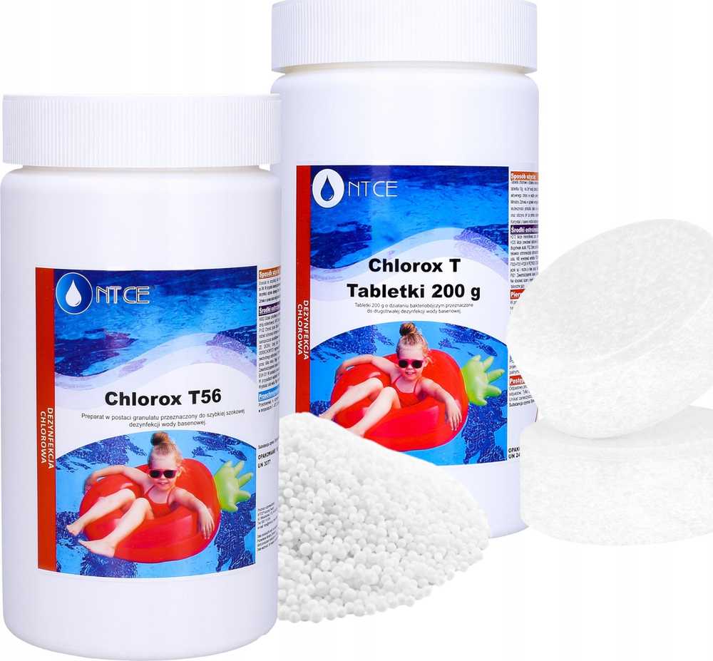 „Ntce Chlorox T56“ granulės 1kg – greita baseino vandens dezinfekcija BA0580