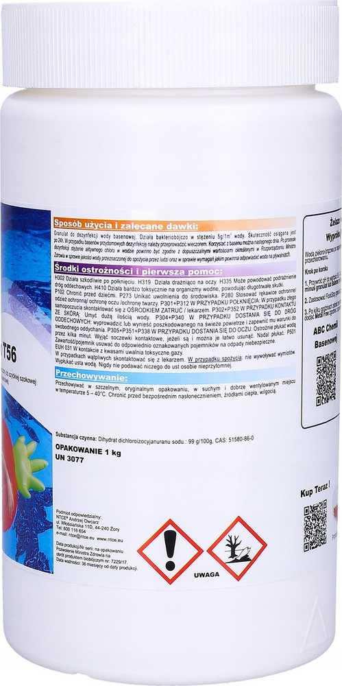 „Ntce Chlorox T56“ granulės 1kg – greita baseino vandens dezinfekcija BA0580