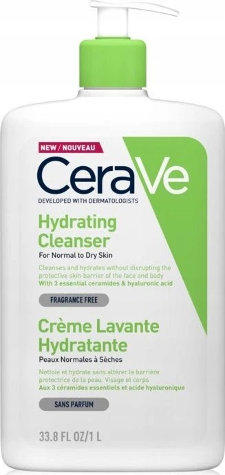 Drėkinamasis veido ir kūno prausiklis normaliai ir sausai odai Cerave Hydrating Cleanser, 1000 ml