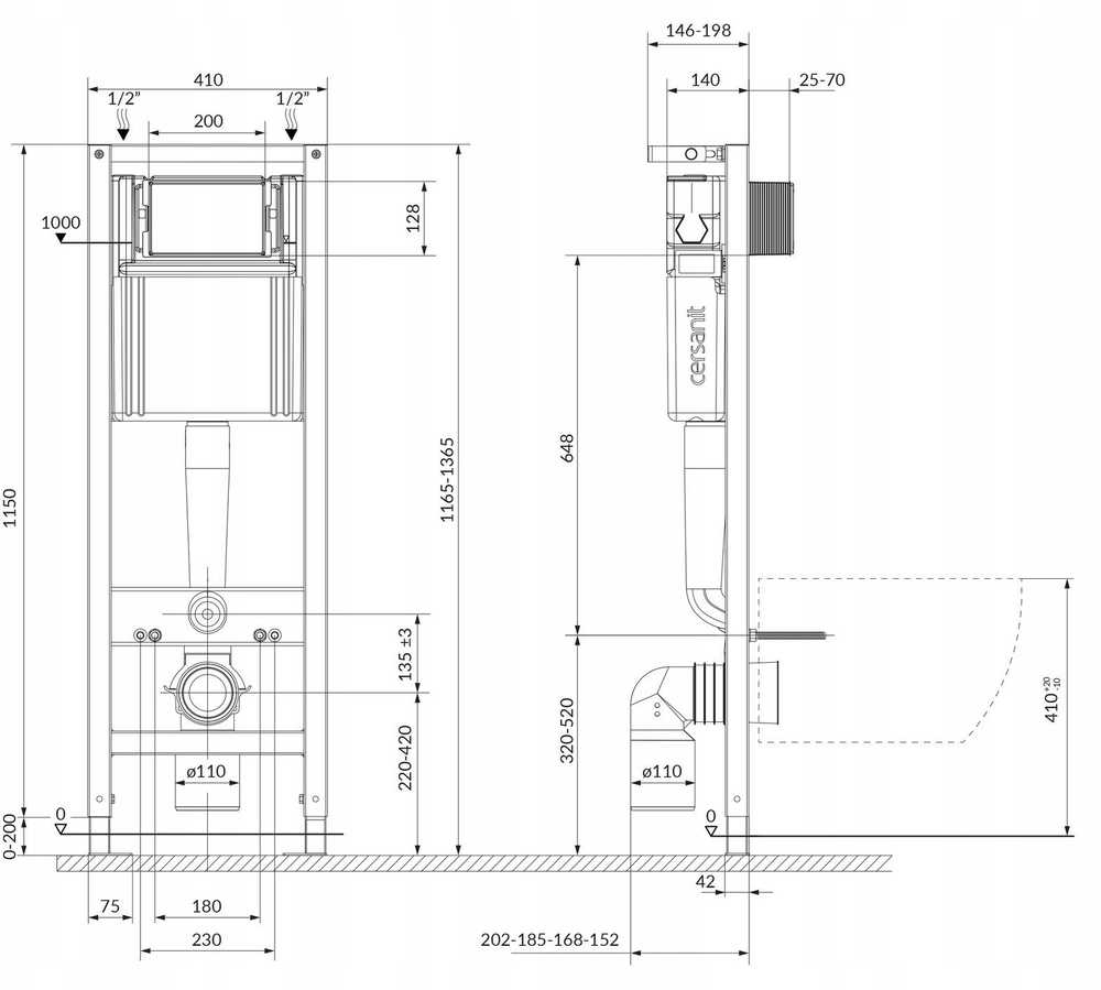 Rėmas Cersanit C689 MITO 40 MECH BUTTON JUODA MATINIS