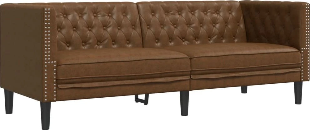Trivietė chesterfield sofa, rudos spalvos, dirbtinė versta oda