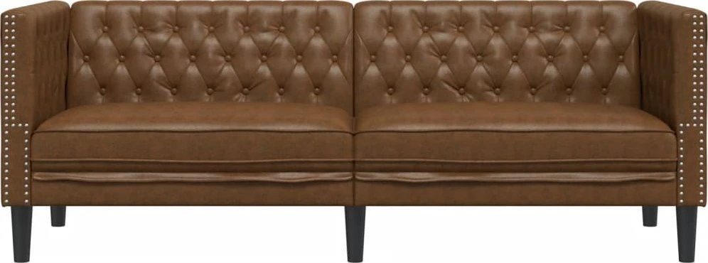 Trivietė chesterfield sofa, rudos spalvos, dirbtinė versta oda