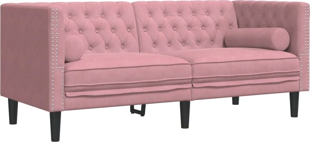 Dvivietė chesterfield sofa su pagalvėlėmis, rožinė, aksomas