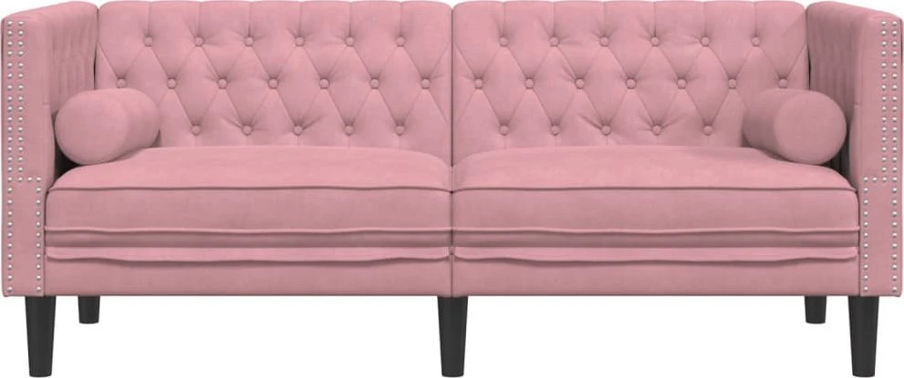 Dvivietė chesterfield sofa su pagalvėlėmis, rožinė, aksomas