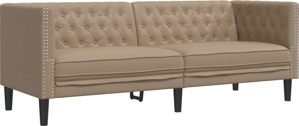 Trivietė chesterfield sofa, kapučino spalvos, dirbtinė oda