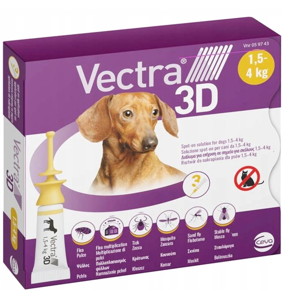 CEVA Vectra 3D (1,5-4kg) - anti-parasite drops for dogs - 3 x 0,8ml