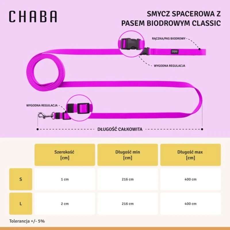 Chaba ĖJIMO PAVADĖLIS SU KLUBO DIRŽELIU 20 mm/4 m FUKSIJOS SPALVOS