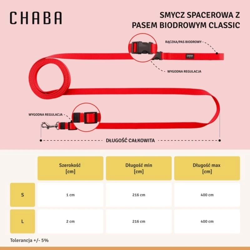 Chaba ĖJIMO PAVADĖLIS SU KLUBO DIRŽU 10 mm/4 m RAUDONAS