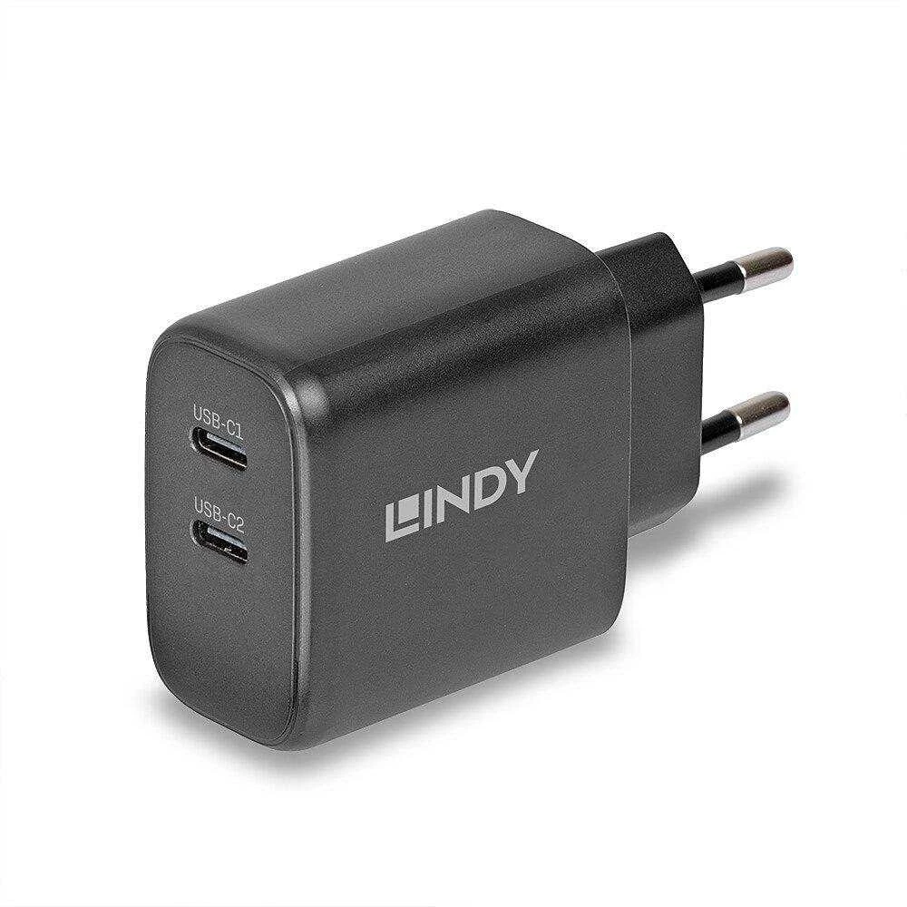 Įkroviklis - LINDY USB 2 x Type C GaN Įkroviklis, 65W, Juodas