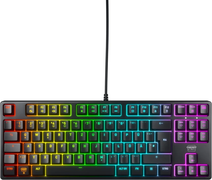 CHERRY K4V2 TKLv mechaninė žaidimų klaviatūra, juoda, MX2A Raudonas jungikliai, RGB apšvietimas, pilnas N klavišų perjungimas