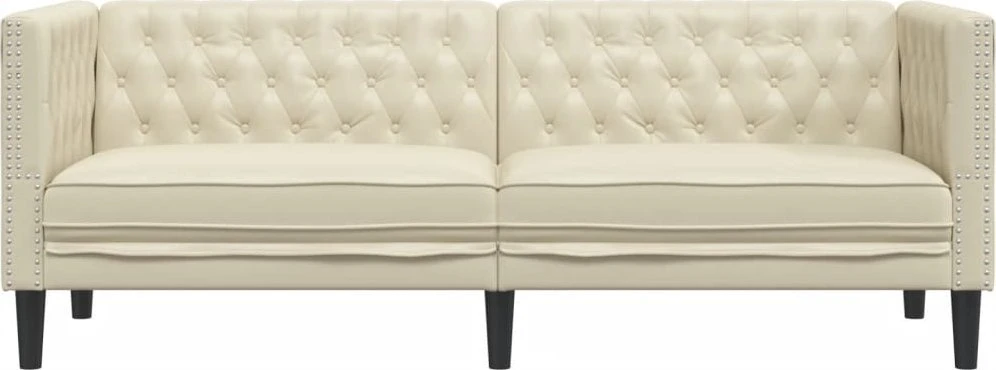 Trivietė chesterfield sofa, kreminės spalvos, dirbtinė oda