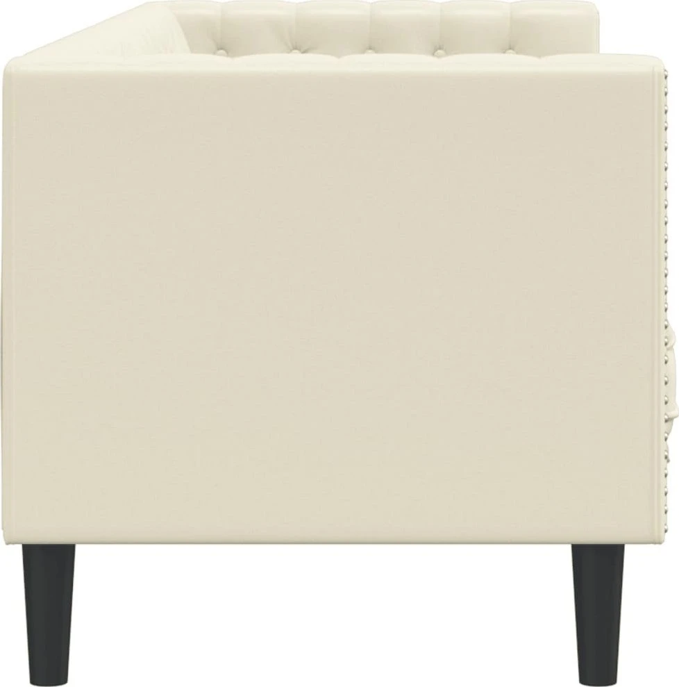 Trivietė chesterfield sofa, kreminės spalvos, dirbtinė oda