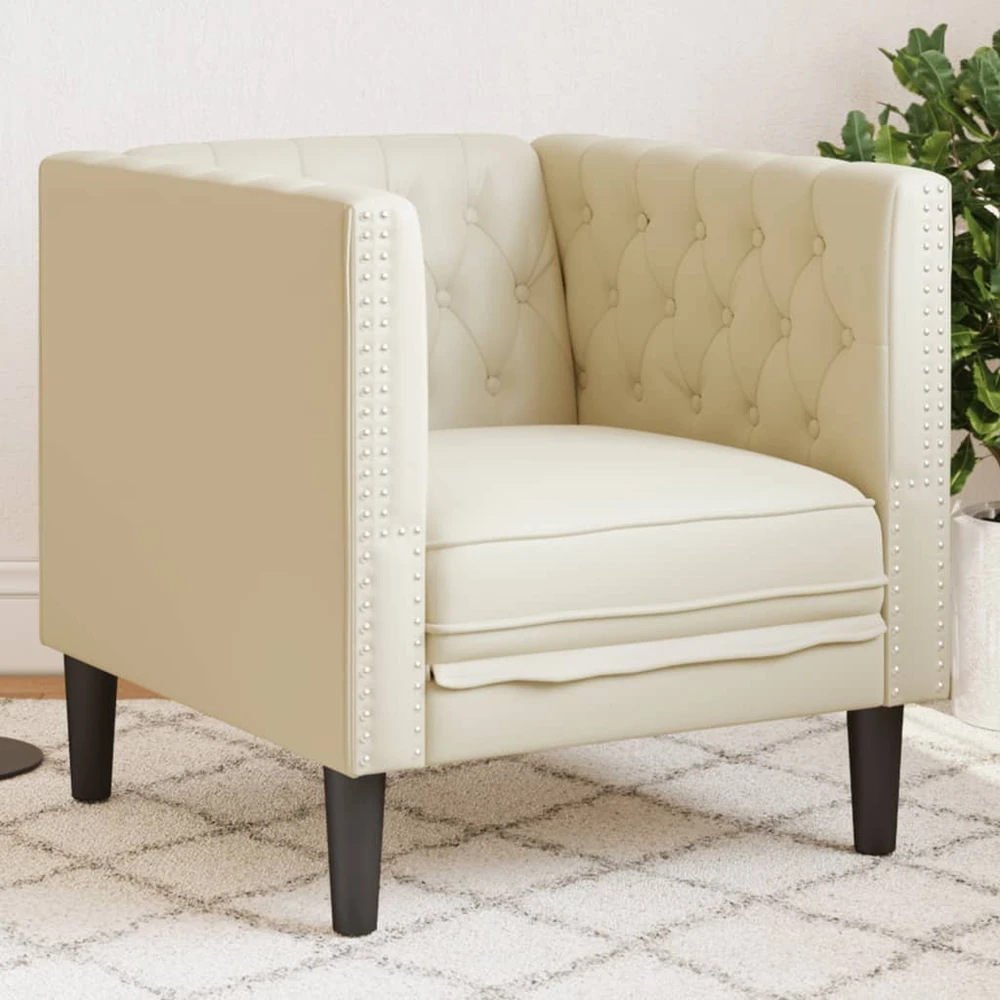 Fotelis Chesterfield krėslas, kreminės spalvos, dirbtinė oda
