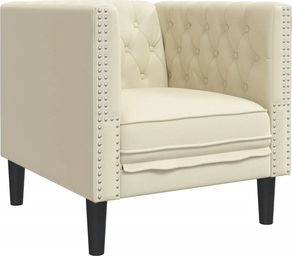 Fotelis Chesterfield krėslas, kreminės spalvos, dirbtinė oda