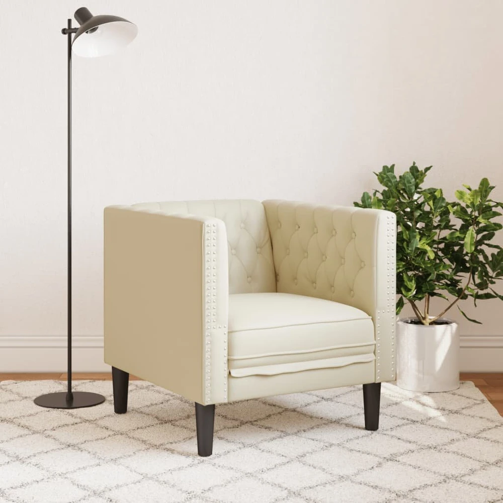 Fotelis Chesterfield krėslas, kreminės spalvos, dirbtinė oda
