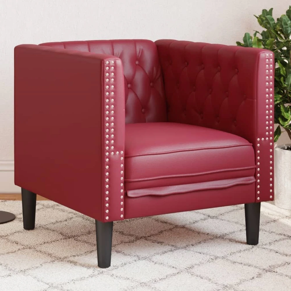 Fotelis Chesterfield krėslas, raudonojo vyno spalvos, dirbtinė oda