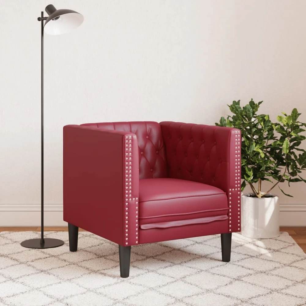 Fotelis Chesterfield krėslas, raudonojo vyno spalvos, dirbtinė oda