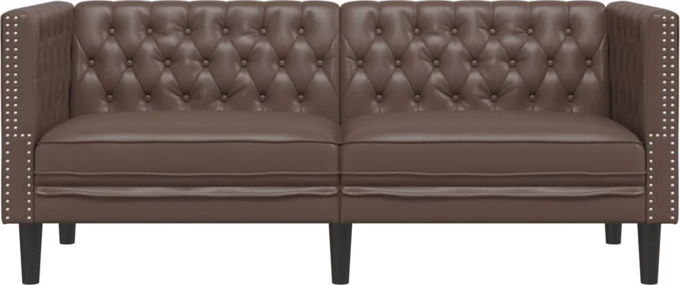 Dvivietė chesterfield sofa, rudos spalvos, dirbtinė oda