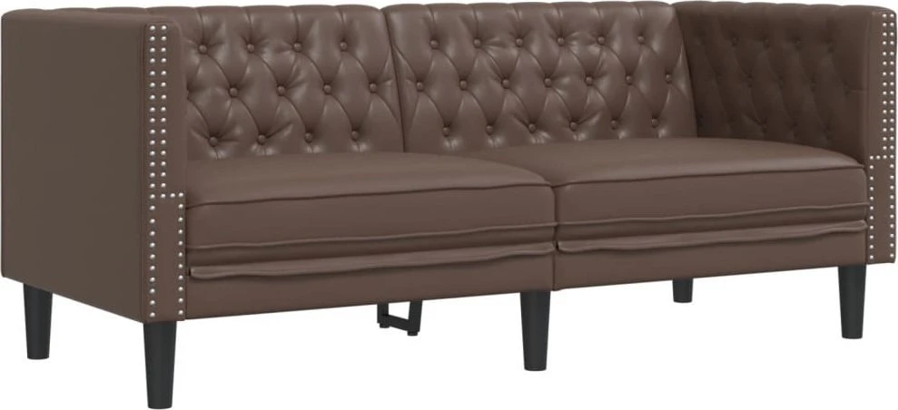 Dvivietė chesterfield sofa, rudos spalvos, dirbtinė oda