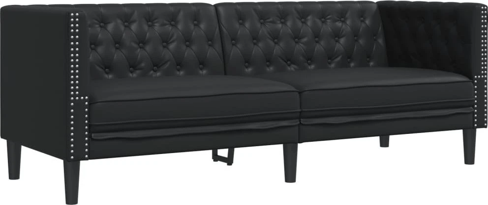 Trivietė chesterfield sofa, juodos spalvos, dirbtinė oda