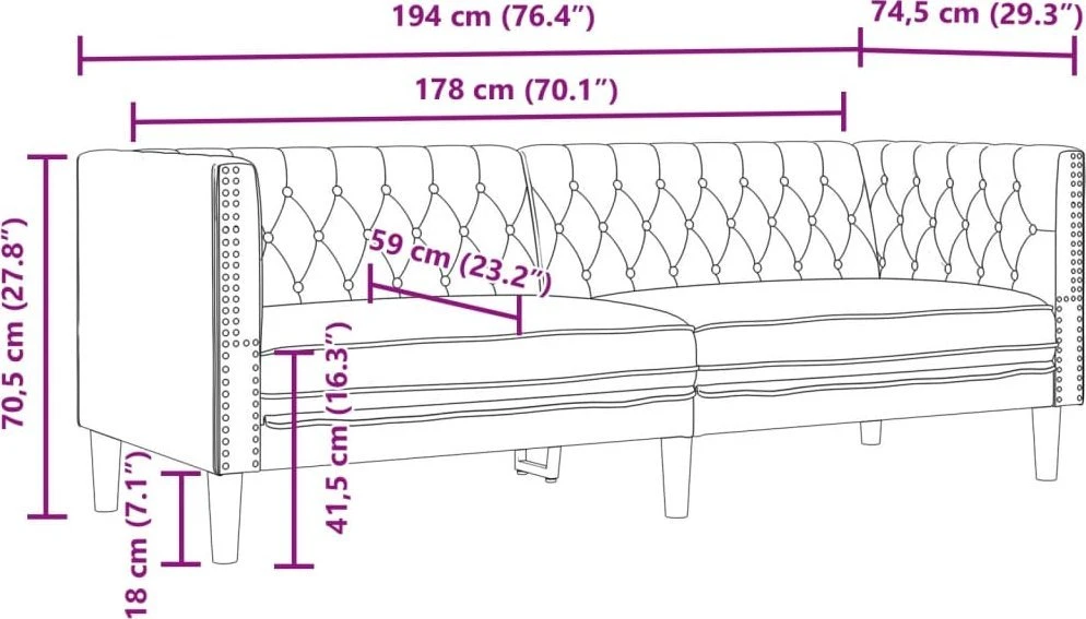 Trivietė chesterfield sofa, juodos spalvos, dirbtinė oda