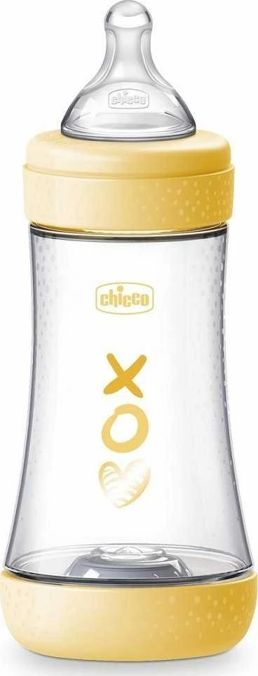 Chicco buteliukas 240 ml su geltonomis detalėmis ir širdelės piešiniu