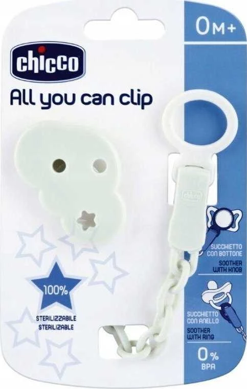 CHICCO 00004084310000 grandinė su čiulptuko spaustuku Cloud