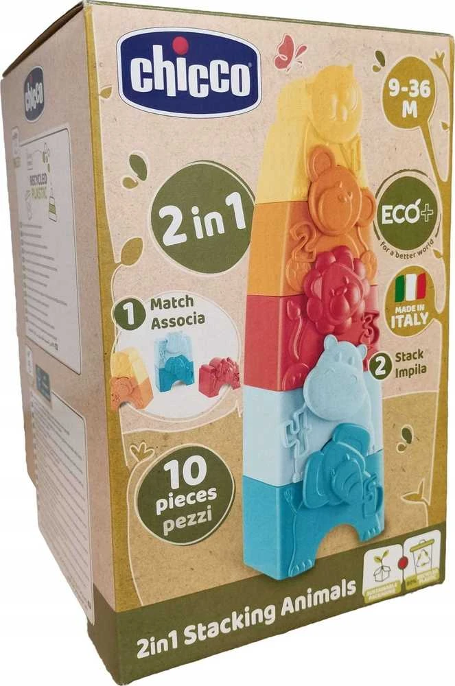 CHICCO 00011570000000 ECO+ gyvūnų dėlionė ir bokštas 2in1