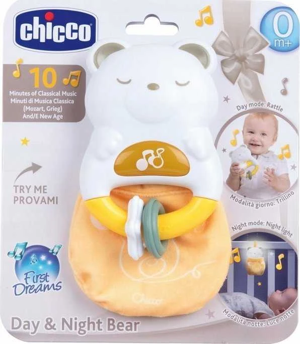 Chicco Meškiukas 2 viename barškutis, šviečianti naktinė lempa