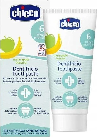 CHICCO 00012101000000 obuolių-bananų dantų pasta be fluoro 50 ml 6-24m
