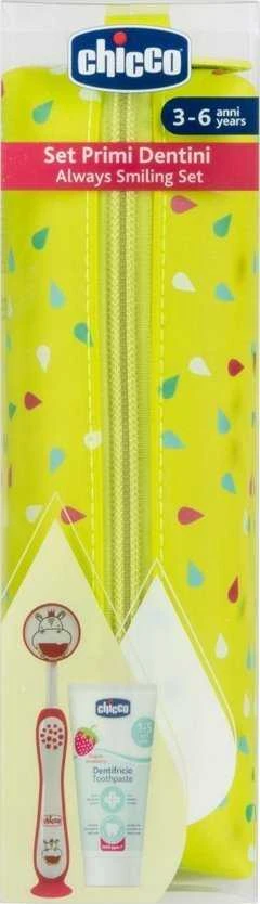 CHICCO 00012099100000 Dantų pasta+šepetėlis+dėklas Hippo rinkinys 3-6l