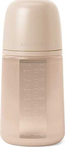 Smėlio spalvos 240 ml silikoninis buteliukas su skale