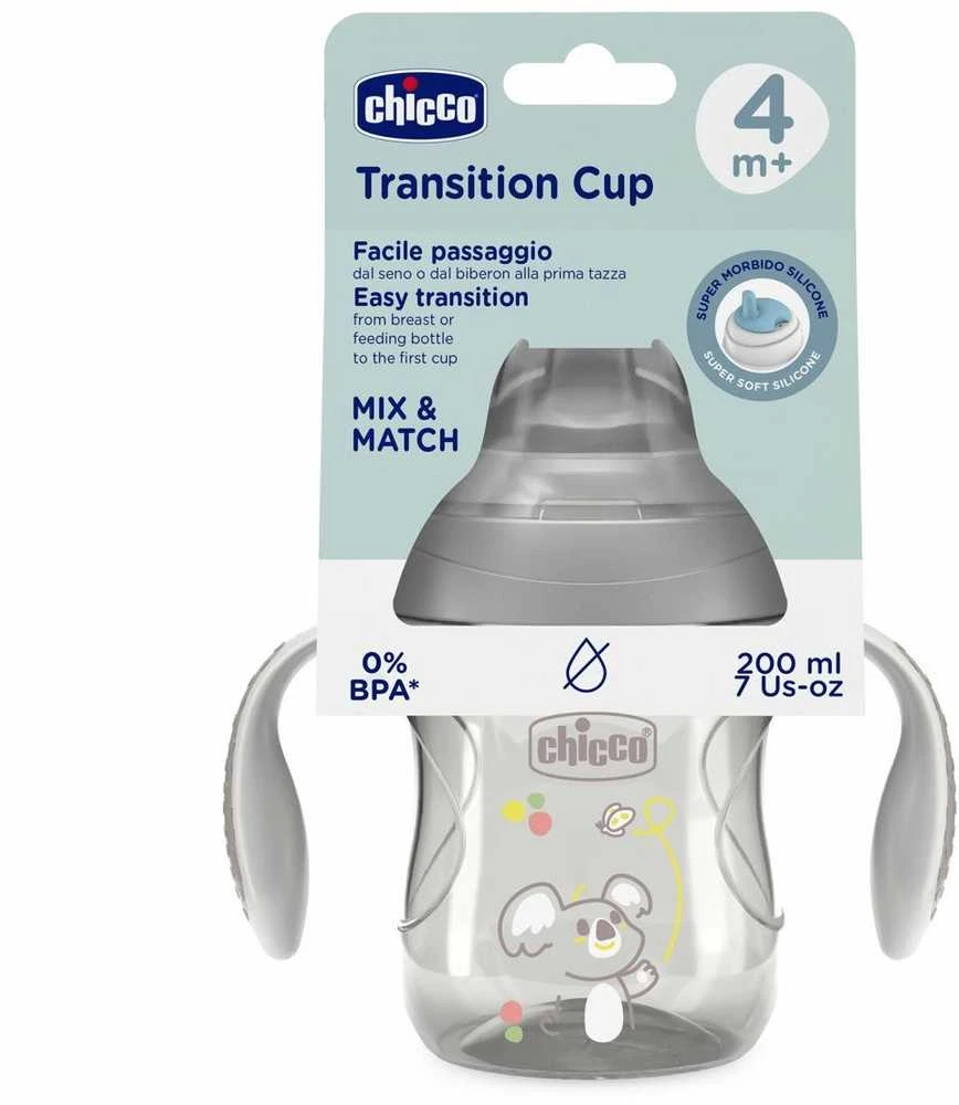 Dėklas Chicco Puodelio treniruočių kamuolys su minkštu kandikliu 200 ml 4 mėn.+