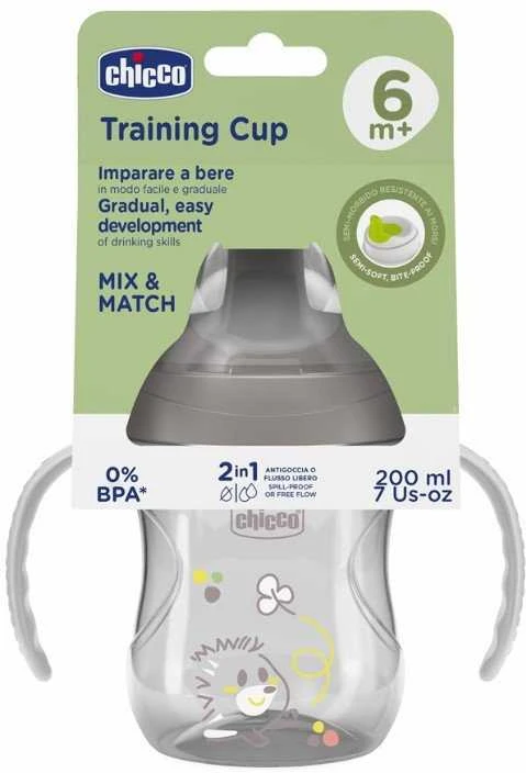 Chicco Puodelis su twardym ustnikiem 200ml pilka 6m+