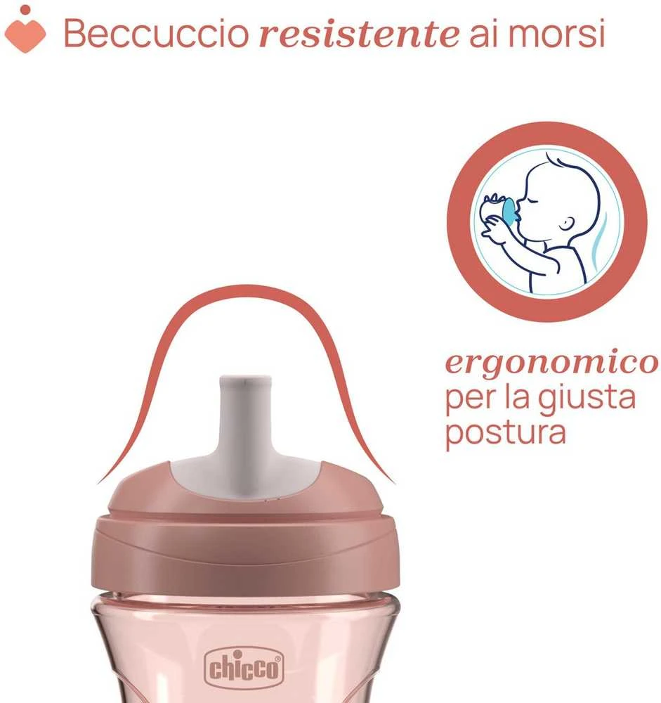 Chicco Puodelis su šiaudeliu, apsaugantis nuo išsiliejimo, 266 ml, persikų spalvos, 12 mėn.+