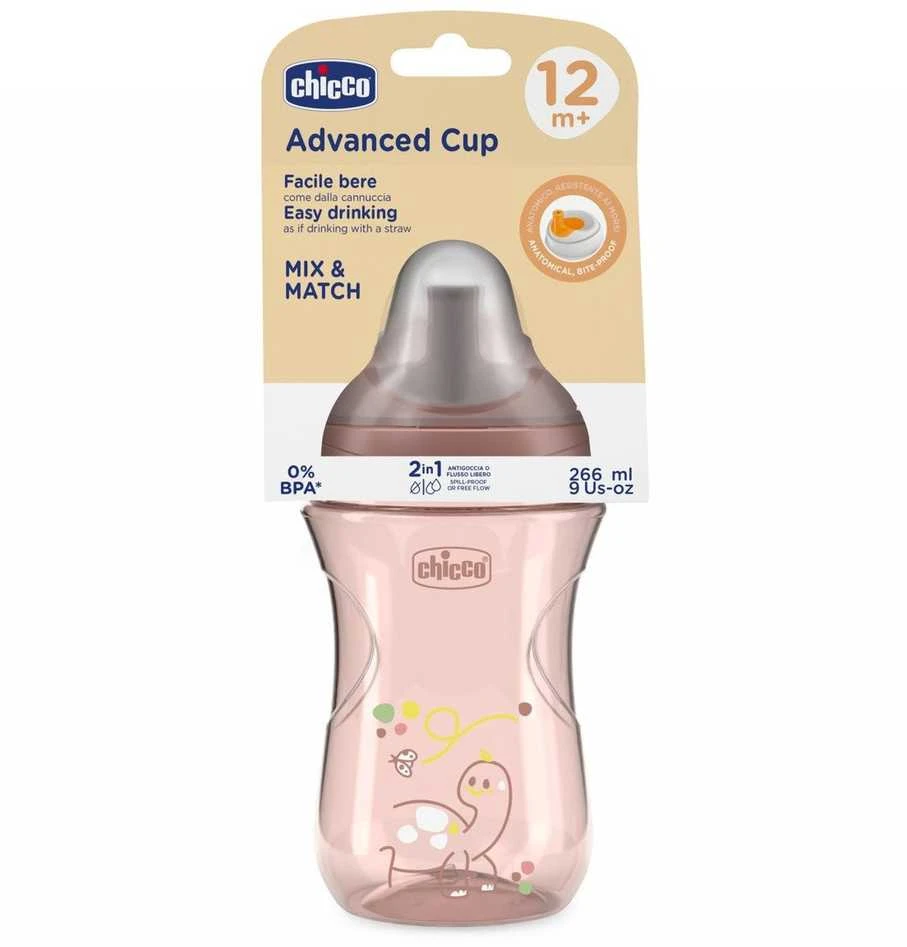 Chicco Puodelis su šiaudeliu, apsaugantis nuo išsiliejimo, 266 ml, persikų spalvos, 12 mėn.+