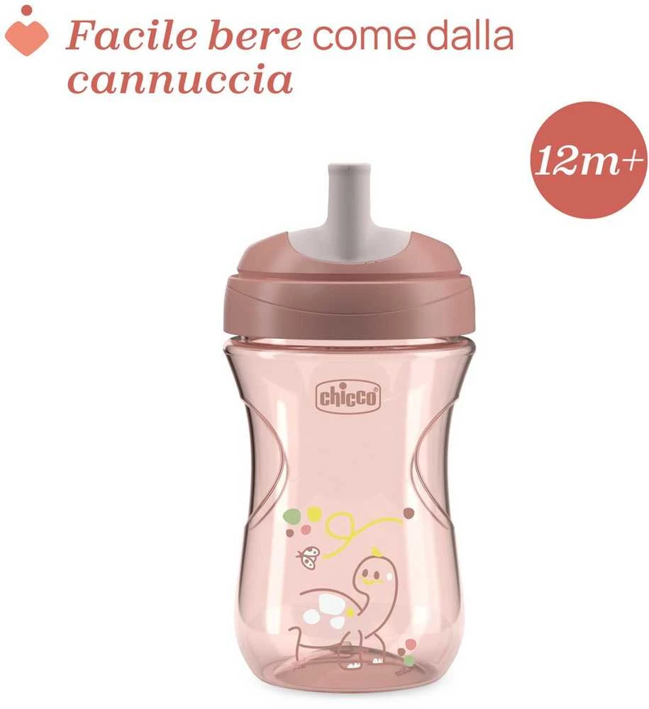 Chicco Puodelis su šiaudeliu, apsaugantis nuo išsiliejimo, 266 ml, persikų spalvos, 12 mėn.+