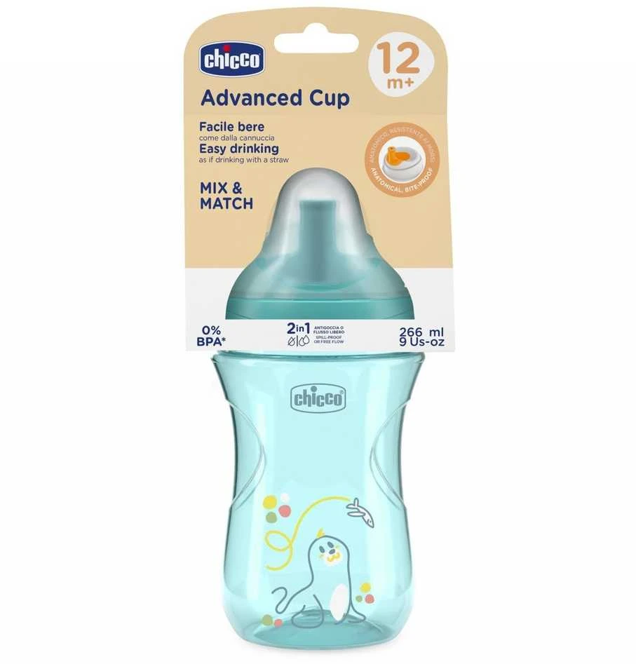 Chicco Puodelis niekapek ze slowką 266ml turkio 12m+