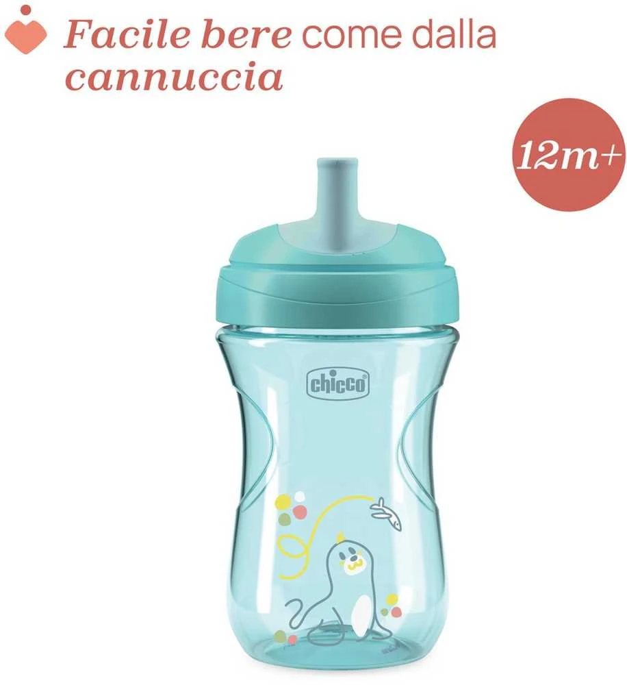 Chicco Puodelis niekapek ze slowką 266ml turkio 12m+