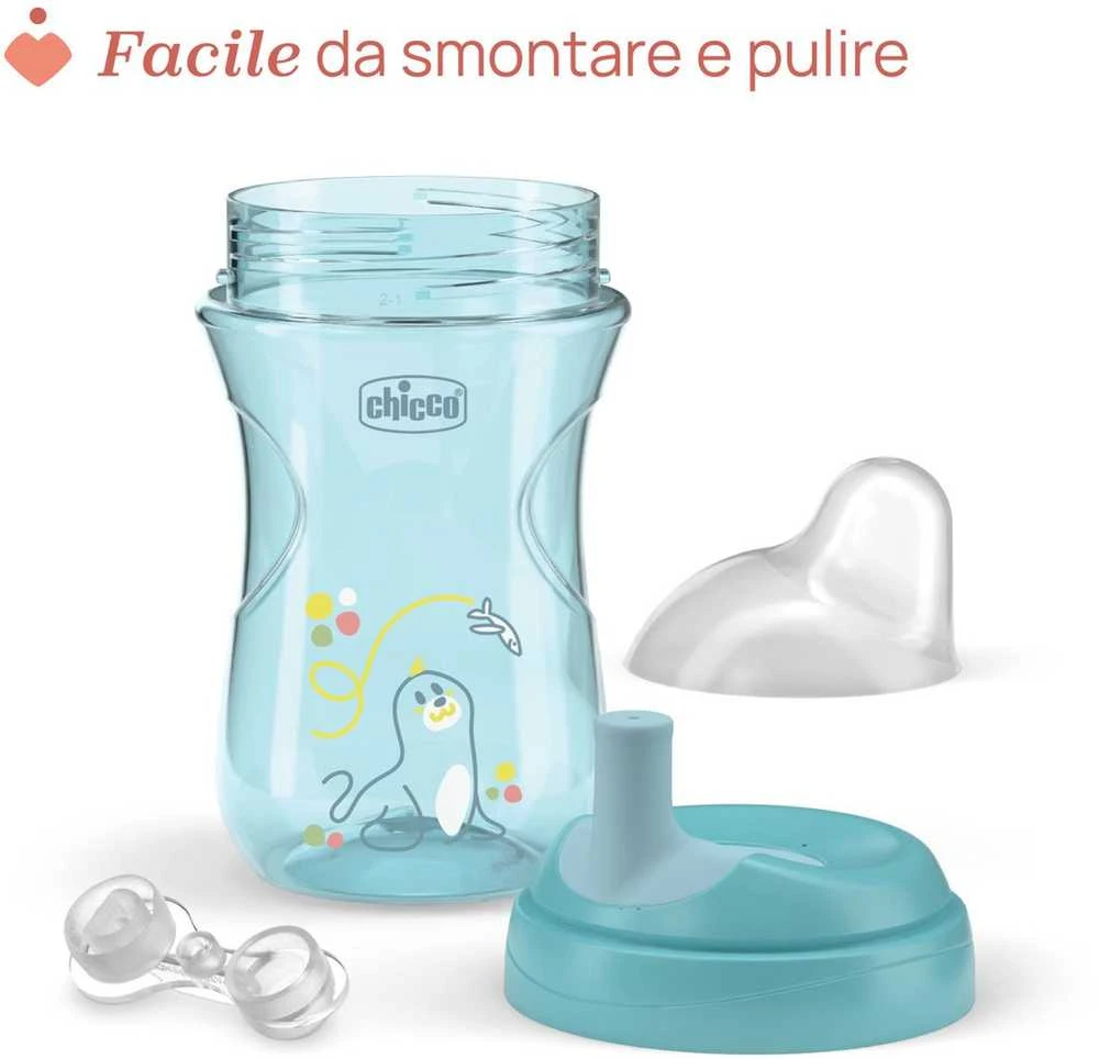 Chicco Puodelis niekapek ze slowką 266ml turkio 12m+